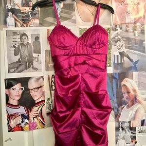 Satin Fuchsia Bodycon Party Dress